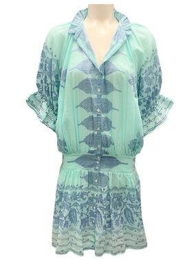 JULIET DUNN LONDON BLUE / ROYAL BLUE DHAKA PRINT BLOUSON DRESS WITH SILVER TRIM